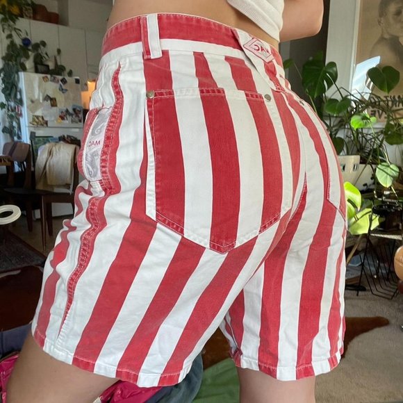 Vintage 90s / 80s MAC Thick Vertical Nautical Stripe Bermuda Shorts - Picture 1 of 4